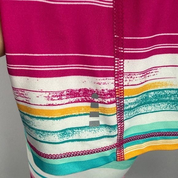 Land's End Sport Vibrant Colorful Pink Orange Teal Striped Short Sleeve Tee M - Picture 10 of 10